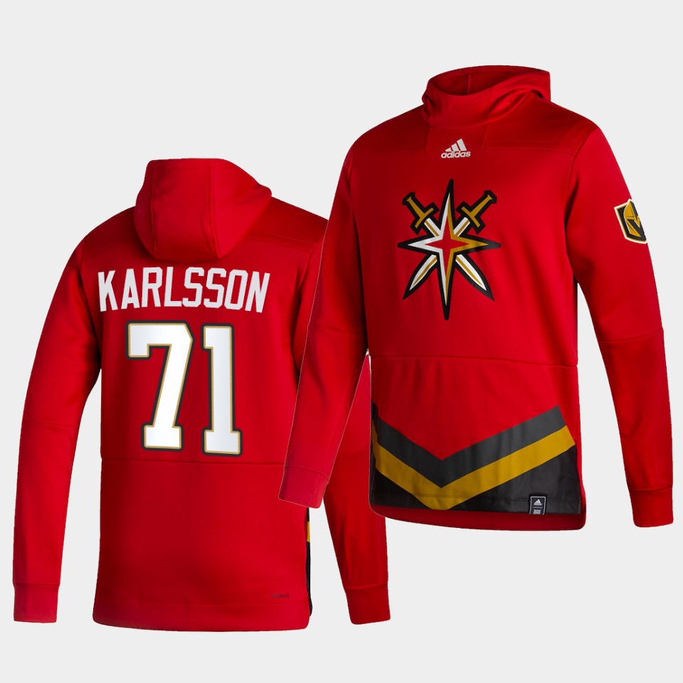 Men Vegas Golden Knights #71 Karlsson Red NHL 2021 Adidas Pullover Hoodie Jersey